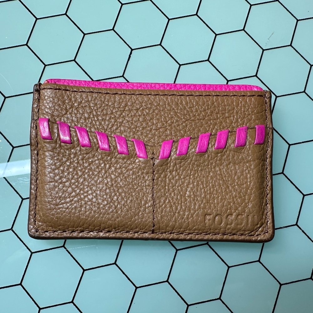 Fossil Card Wallet Brown and Pink Leather